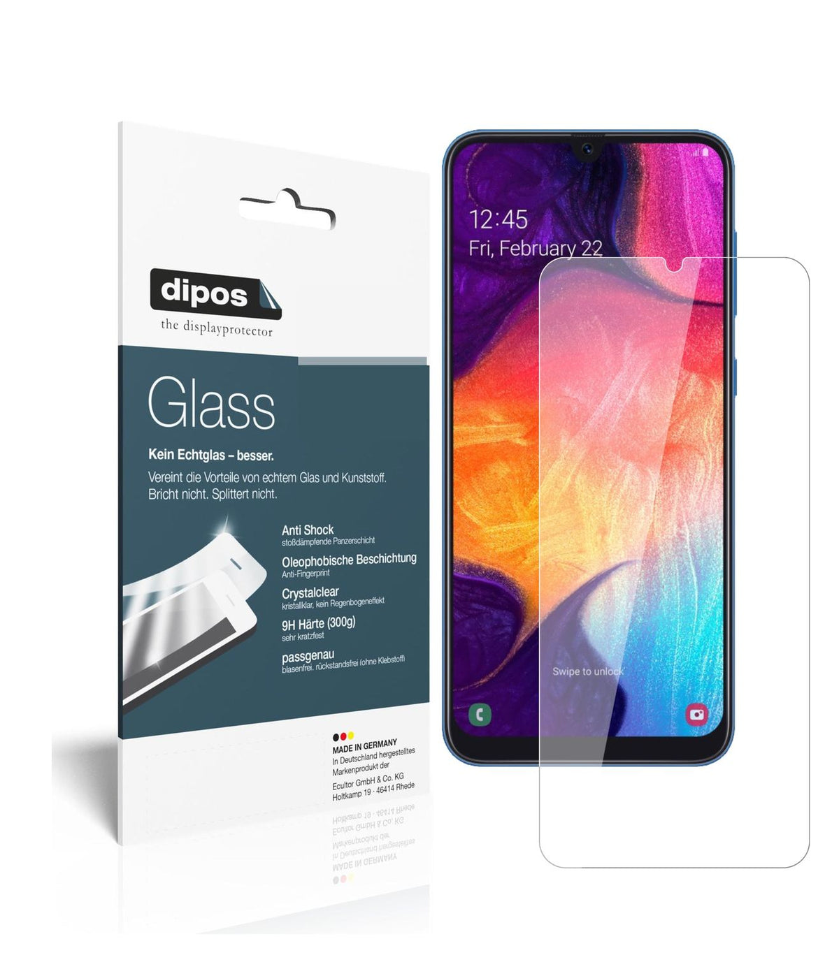 Klare Displayschutzfolie von dipos passend für Samsung Galaxy A90, 9H kratzfest und blasenfrei montiert