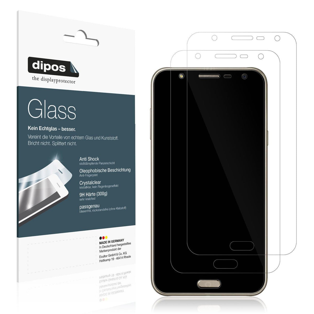 Klare Displayschutzfolie von dipos passend für Samsung Galaxy J7 Neo, 9H kratzfest und blasenfrei montiert