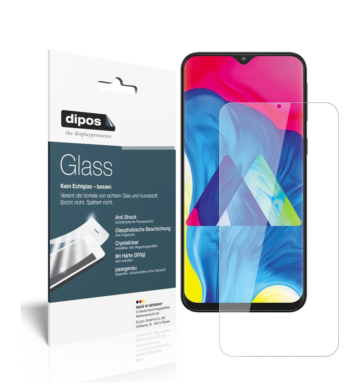 Klare Displayschutzfolie von dipos passend für Samsung Galaxy M10, 9H kratzfest und blasenfrei montiert