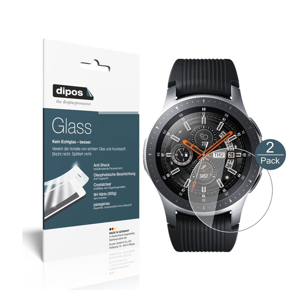 Klare Displayschutzfolie von dipos passend für Samsung Galaxy Watch 46mm, 9H kratzfest und blasenfrei montiert