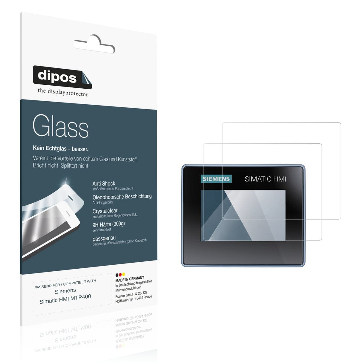 Klare Displayschutzfolie von dipos passend für Siemens Simatic HMI MTP400, 9H kratzfest und blasenfrei montiert