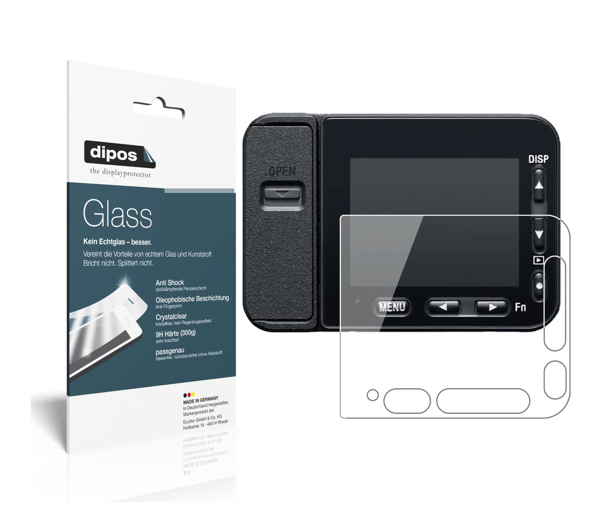 Klare Displayschutzfolie von dipos passend für Sony DSC-RX0 II, 9H kratzfest und blasenfrei montiert