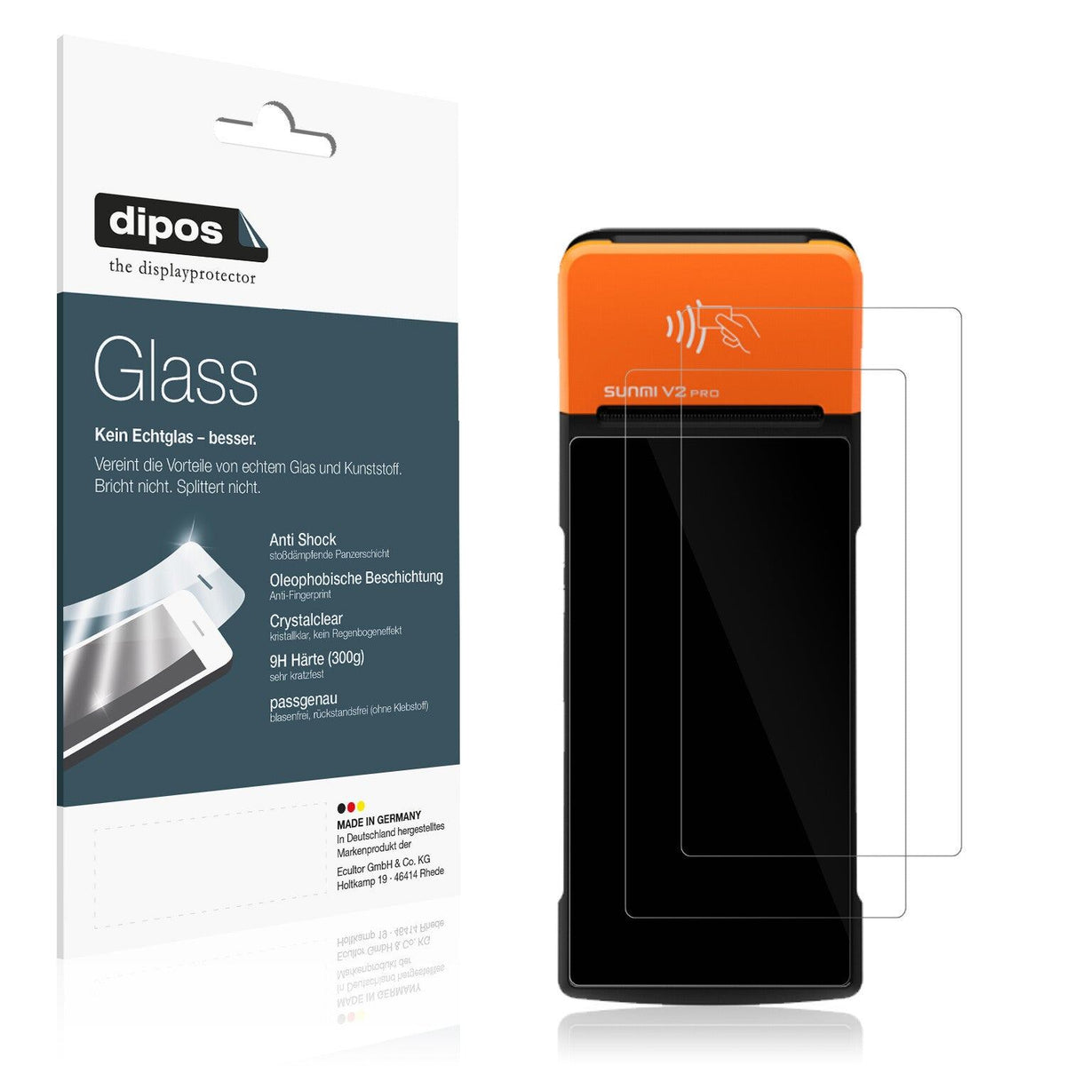 Klare Displayschutzfolie von dipos passend für Sunmi V2 Pro, 9H kratzfest und blasenfrei montiert