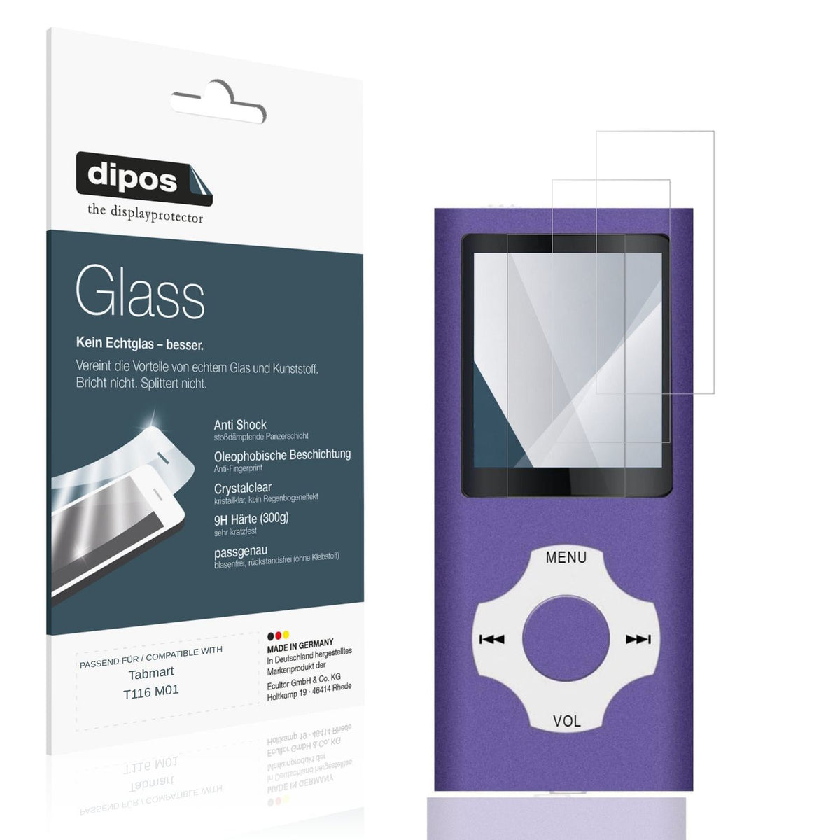 Klare Displayschutzfolie von dipos passend für Tabmart T116 M01, 9H kratzfest und blasenfrei montiert