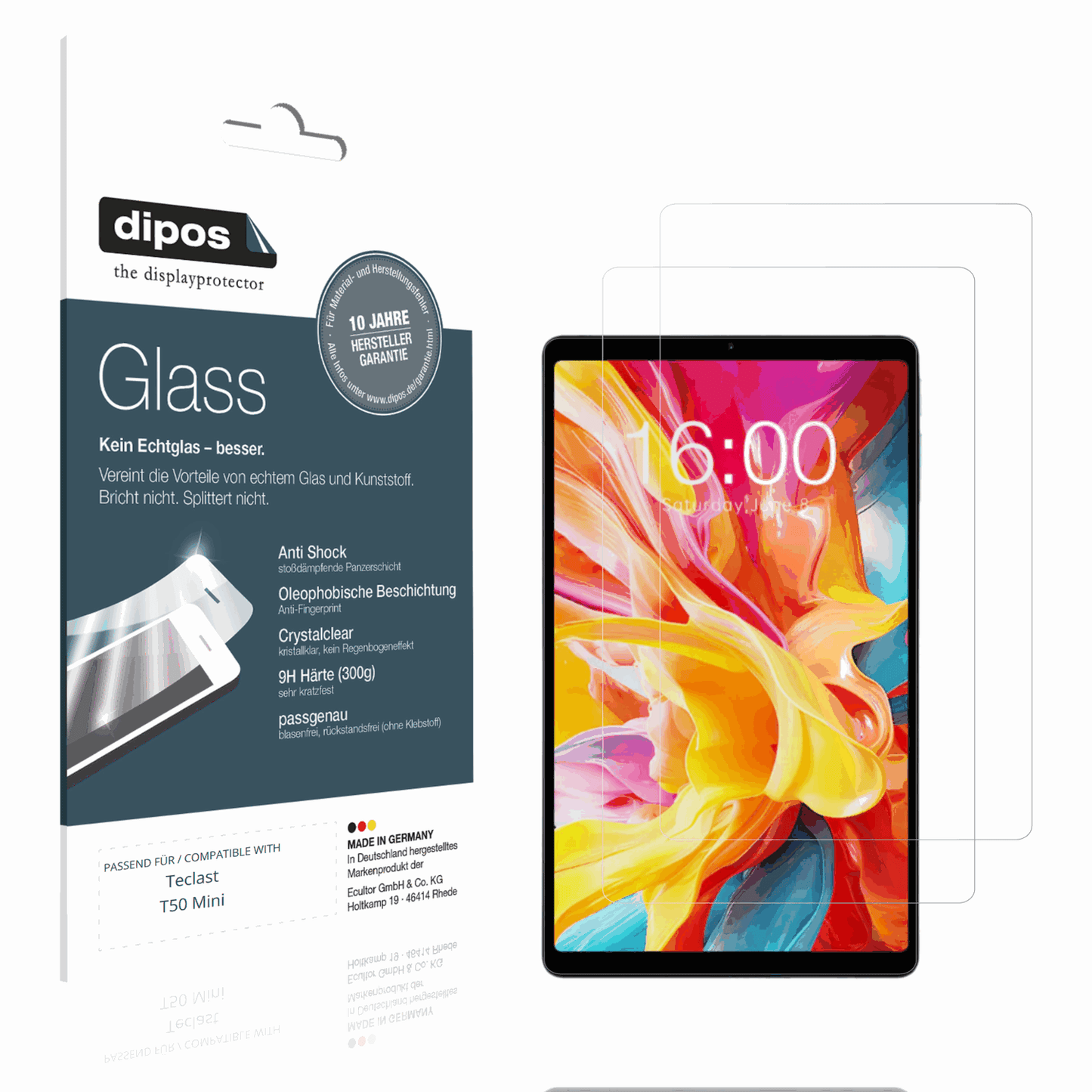 Klare Displayschutzfolie von dipos passend f�r Teclast T50 Mini, 9H kratzfest und blasenfrei montiert
