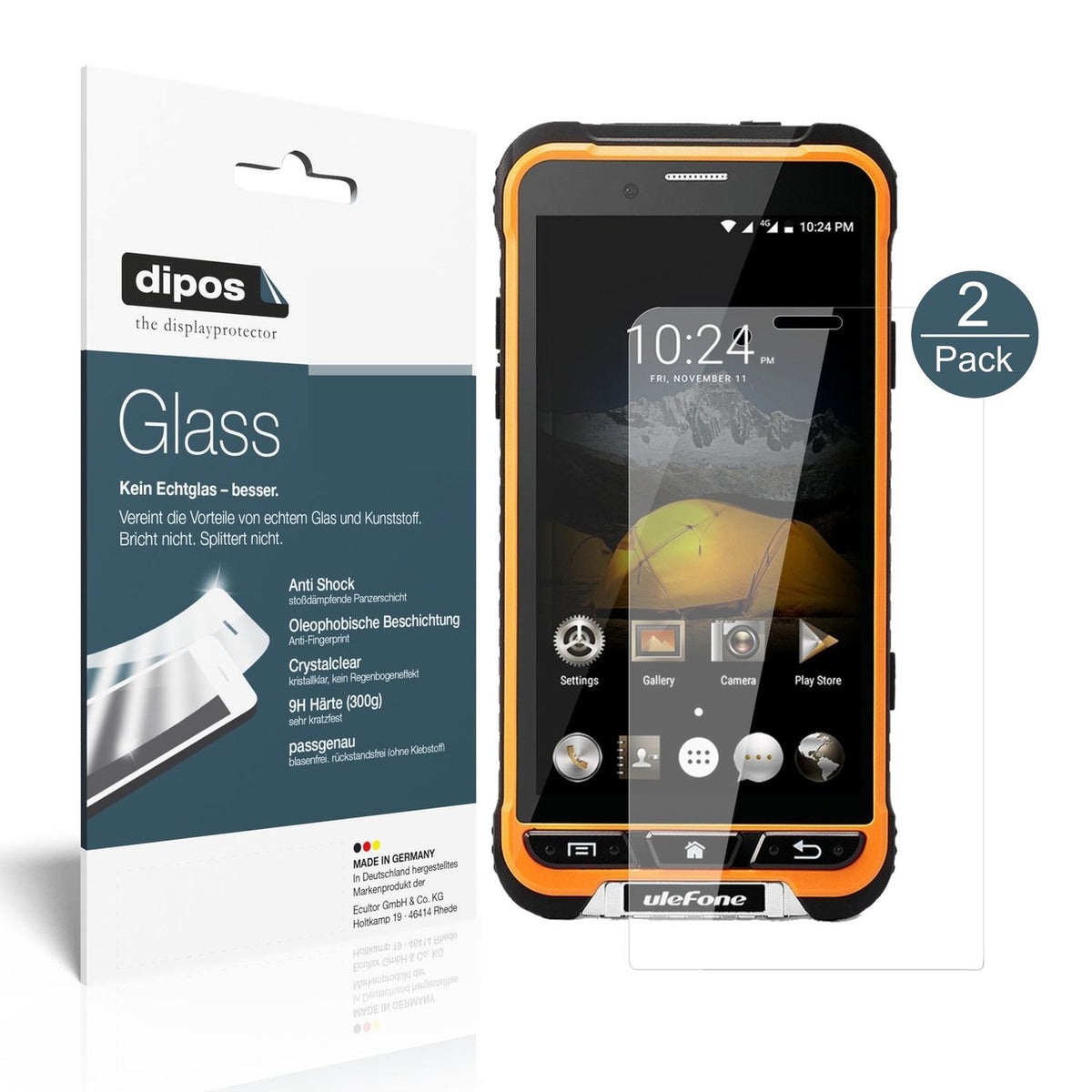 Klare Displayschutzfolie von dipos passend für Ulefone Armor, 9H kratzfest und blasenfrei montiert