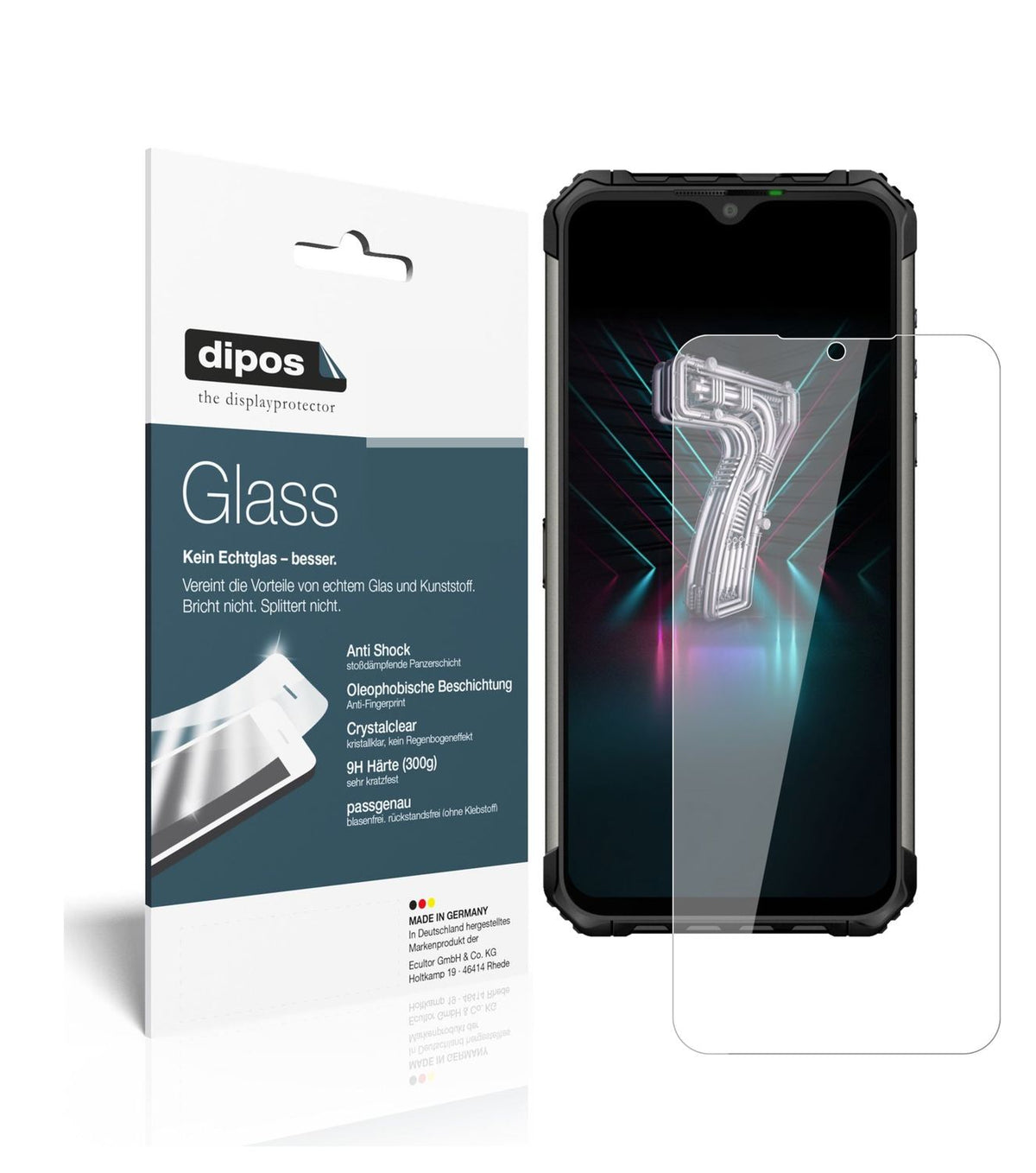 Klare Displayschutzfolie von dipos passend für Ulefone Armor 7, 9H kratzfest und blasenfrei montiert