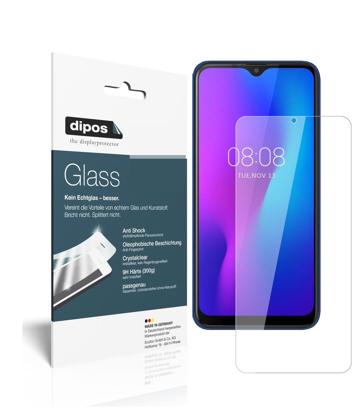 Klare Displayschutzfolie von dipos passend für Ulefone Power 6, 9H kratzfest und blasenfrei montiert