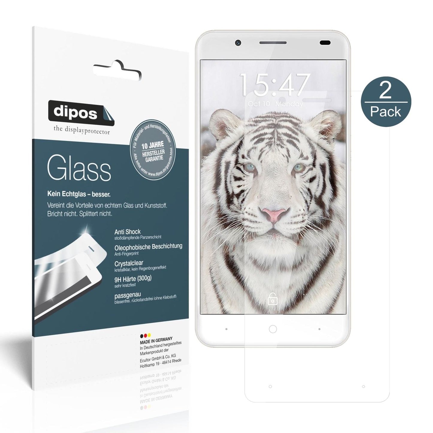 Klare Displayschutzfolie von dipos passend für Ulefone Tiger, 9H kratzfest und blasenfrei montiert