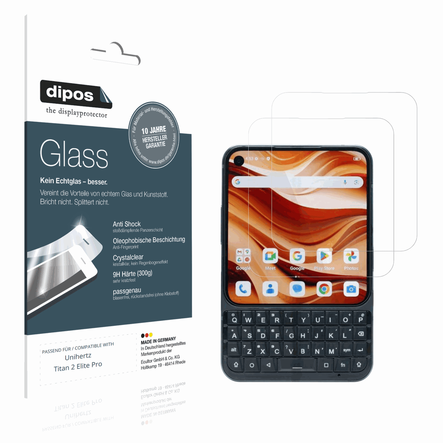 Klare Displayschutzfolie von dipos passend für Unihertz Titan 2 Elite Pro, 9H kratzfest und blasenfrei montiert