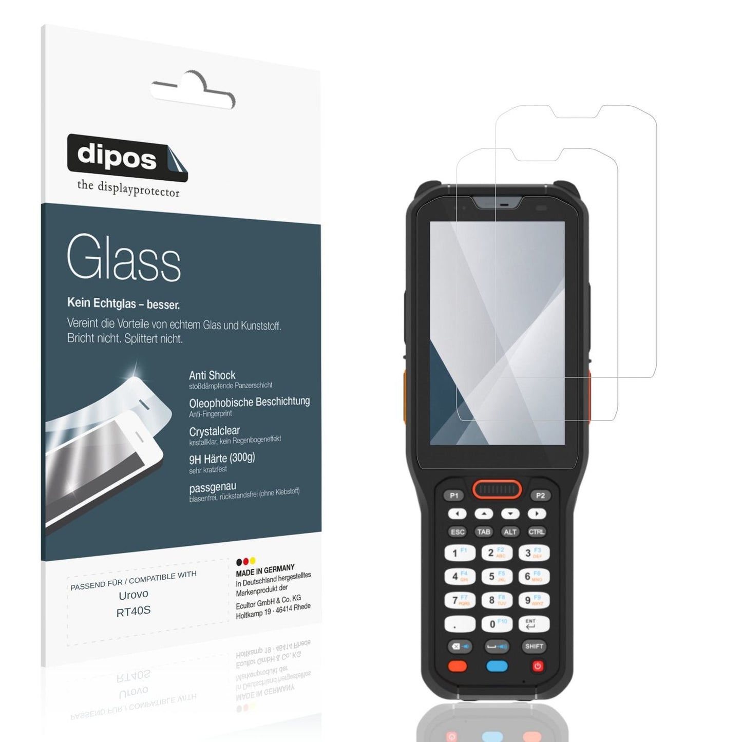 Klare Displayschutzfolie von dipos passend für Urovo RT40S, 9H kratzfest und blasenfrei montiert