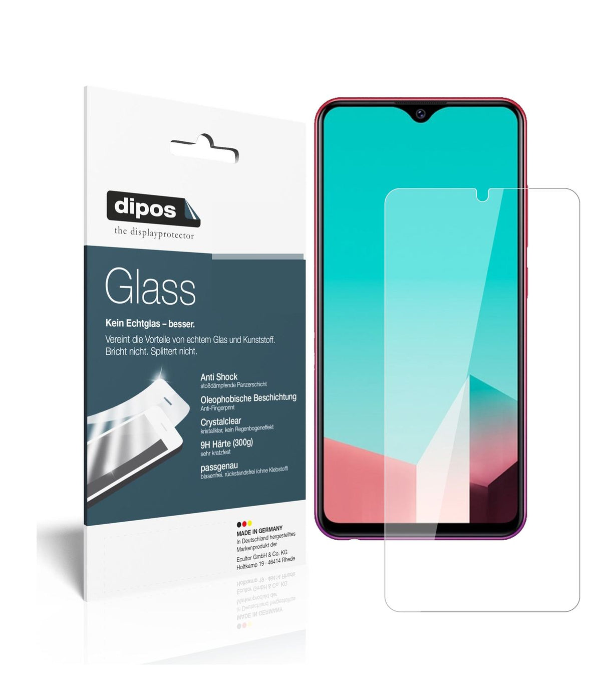 Klare Displayschutzfolie von dipos passend für Vivo Y91 C, 9H kratzfest und blasenfrei montiert