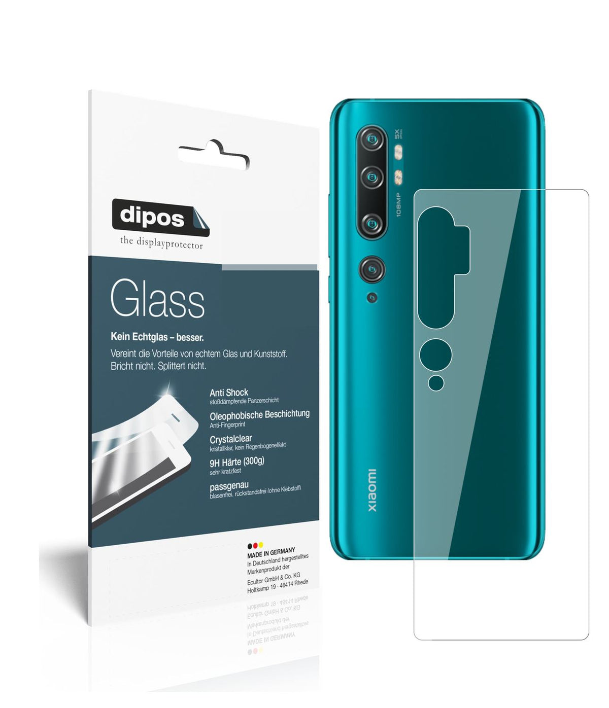Klare Displayschutzfolie von dipos passend für Xiaomi Mi Note 10 Lite Rückseite, 9H kratzfest und blasenfrei montiert
