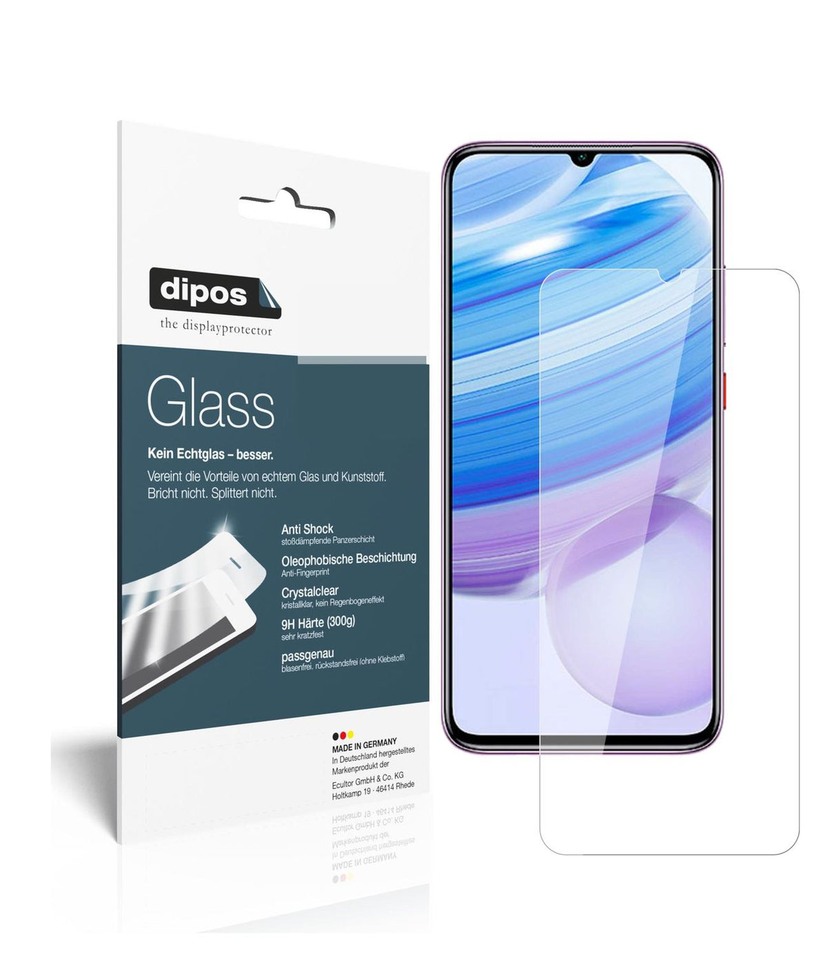 Klare Displayschutzfolie von dipos passend für Xiaomi Redmi 10X Pro, 9H kratzfest und blasenfrei montiert