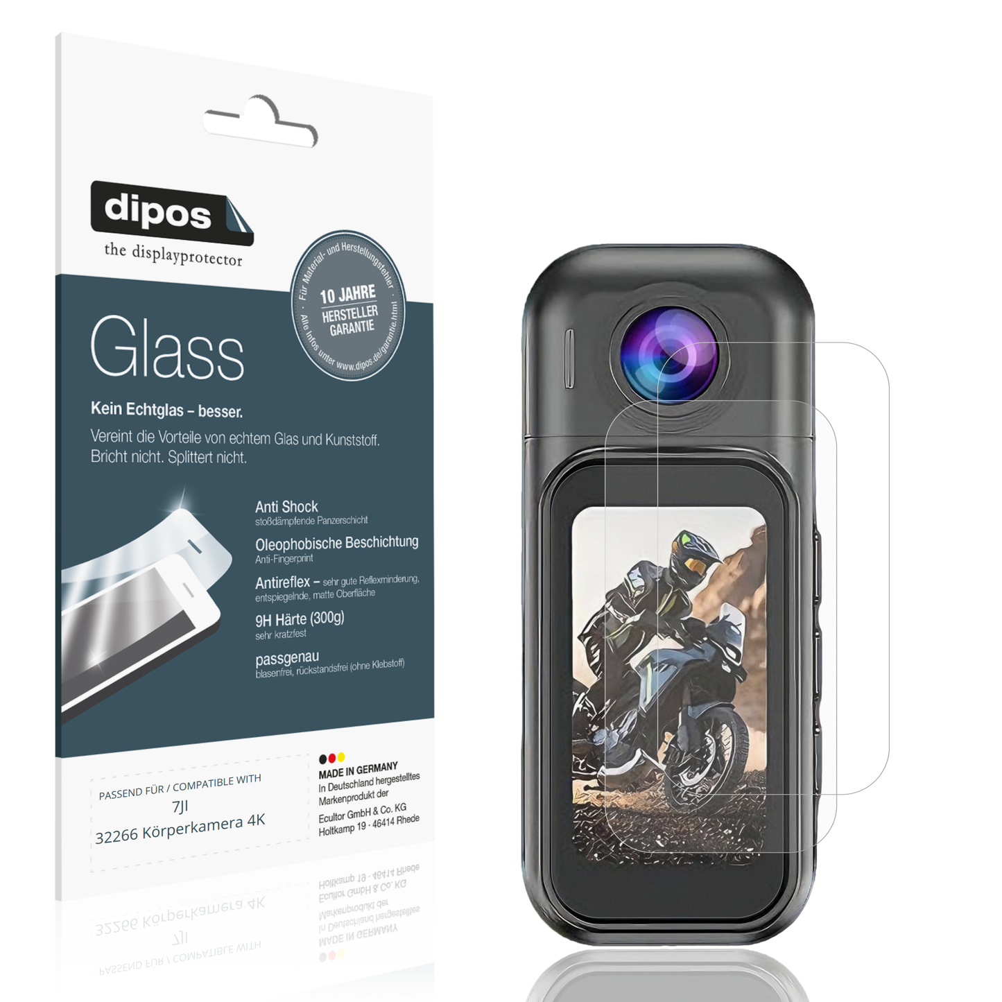 Matte Displayschutzfolie von dipos passend für 7JI 32266 Körperkamera 4K, 9H kratzfest und blasenfrei montiert