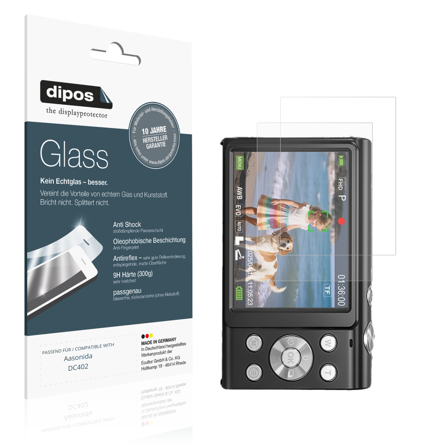 Matte Displayschutzfolie von dipos passend für Aasonida DC402, 9H kratzfest und blasenfrei montiert