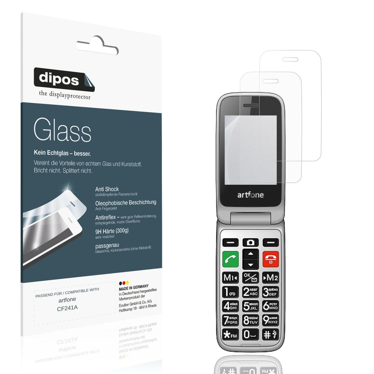 Matte Displayschutzfolie von dipos passend für artfone CF241A, 9H kratzfest und blasenfrei montiert