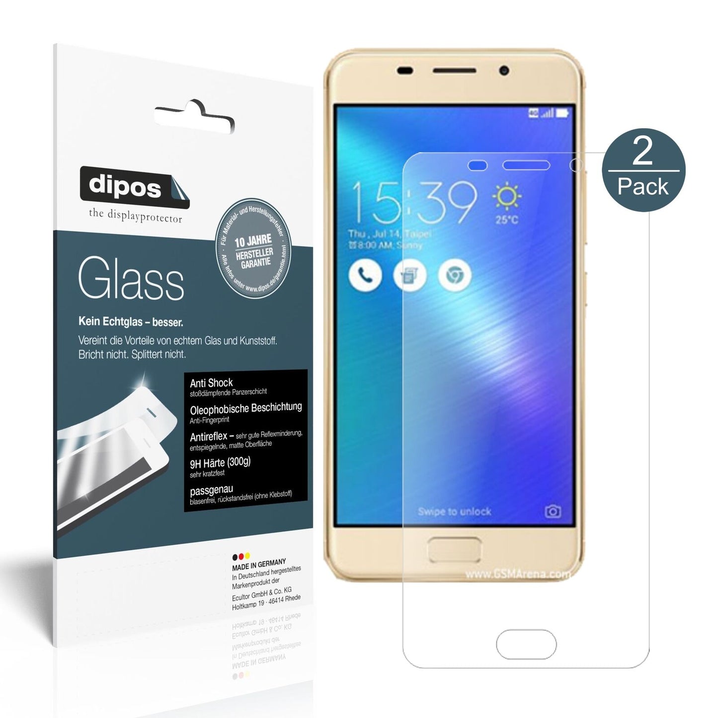 Matte Displayschutzfolie von dipos passend für Asus Zenfone 3S Max, 9H kratzfest und blasenfrei montiert