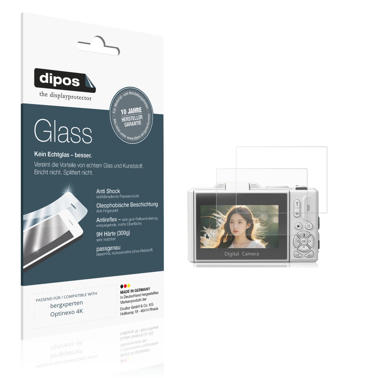 Matte Displayschutzfolie von dipos passend für bergxperten Optinexo 4K, 9H kratzfest und blasenfrei montiert