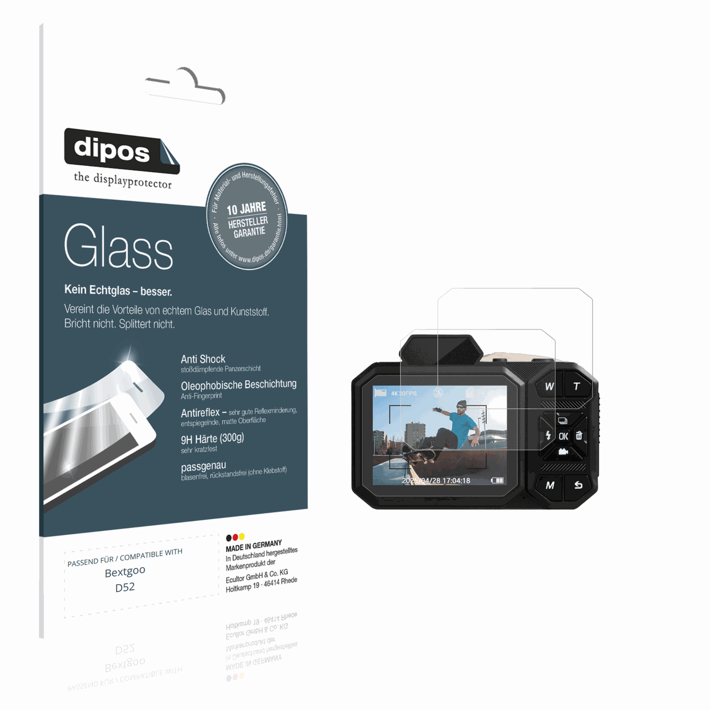 Matte Displayschutzfolie von dipos passend für Bextgoo D52, 9H kratzfest und blasenfrei montiert