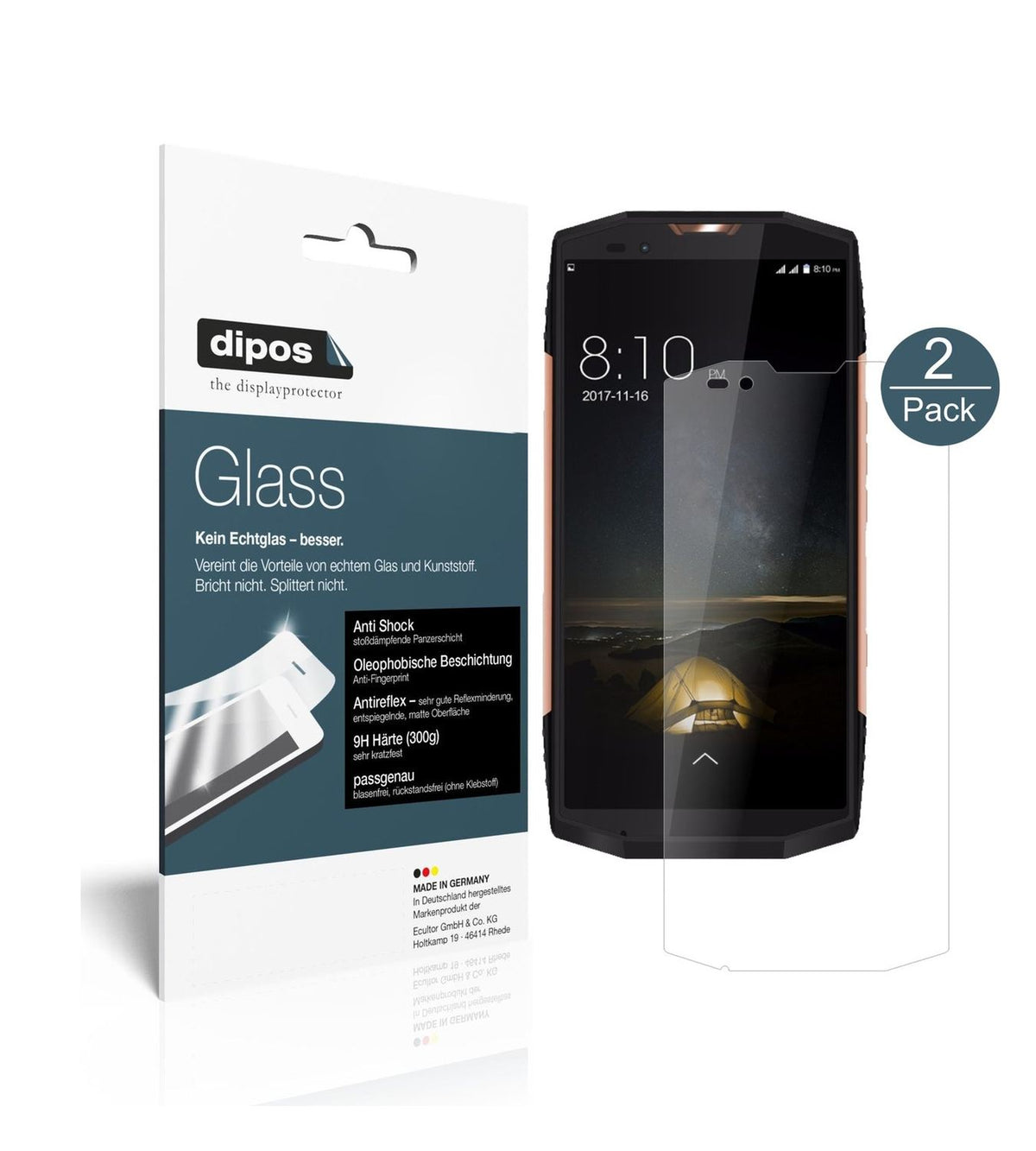 Matte Displayschutzfolie von dipos passend für Blackview BV9000 Pro, 9H kratzfest und blasenfrei montiert