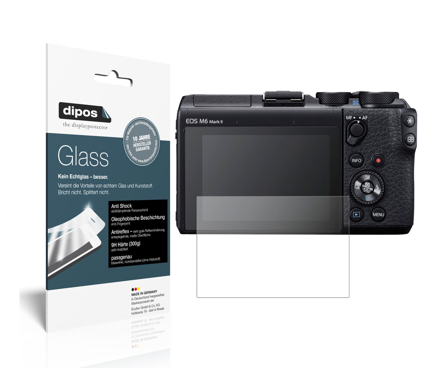 Matte Displayschutzfolie von dipos passend für Canon EOS M6 Mark II, 9H kratzfest und blasenfrei montiert