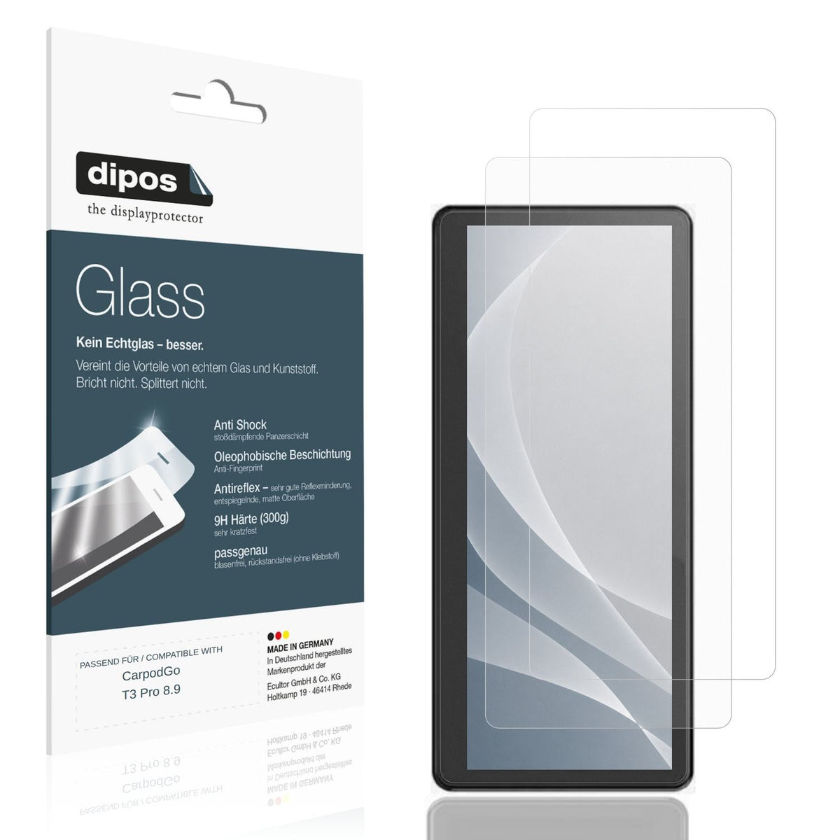 Matte Displayschutzfolie von dipos passend für CarpodGo T3 Pro 8.9, 9H kratzfest und blasenfrei montiert
