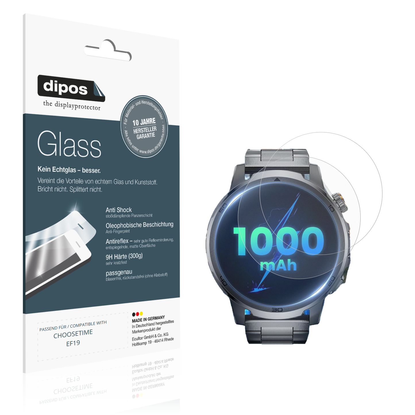 Matte Displayschutzfolie von dipos passend für CHOOSETIME EF19, 9H kratzfest und blasenfrei montiert