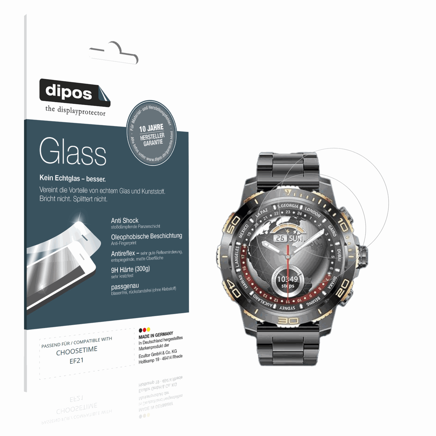 Matte Displayschutzfolie von dipos passend für CHOOSETIME EF21, 9H kratzfest und blasenfrei montiert