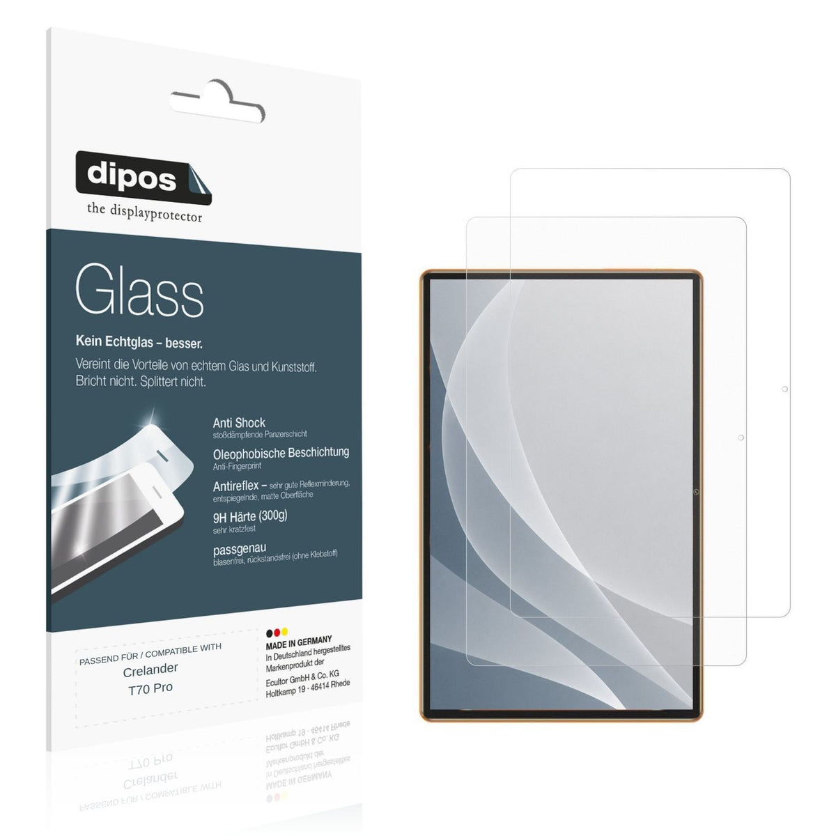 Matte Displayschutzfolie von dipos passend für Crelander T70 Pro, 9H kratzfest und blasenfrei montiert