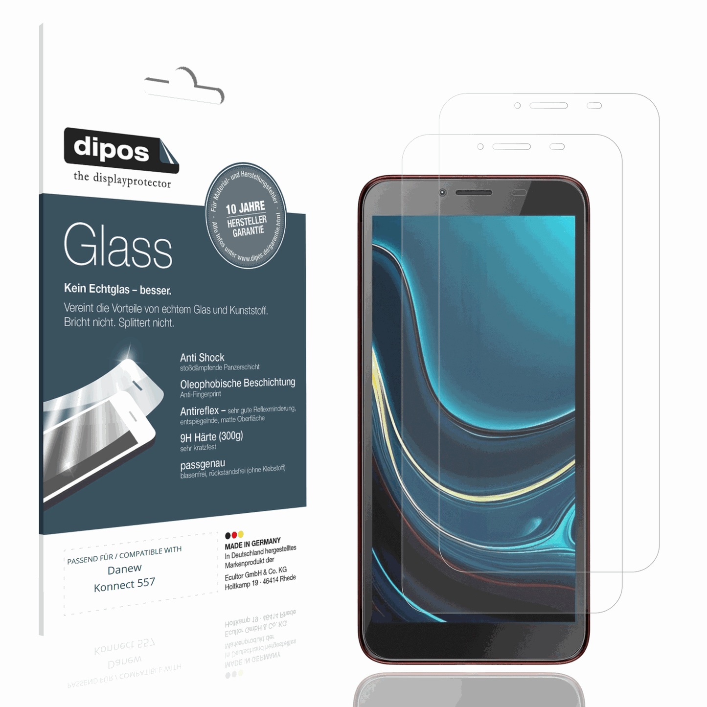 Matte Displayschutzfolie von dipos passend für Danew Konnect 557, 9H kratzfest und blasenfrei montiert