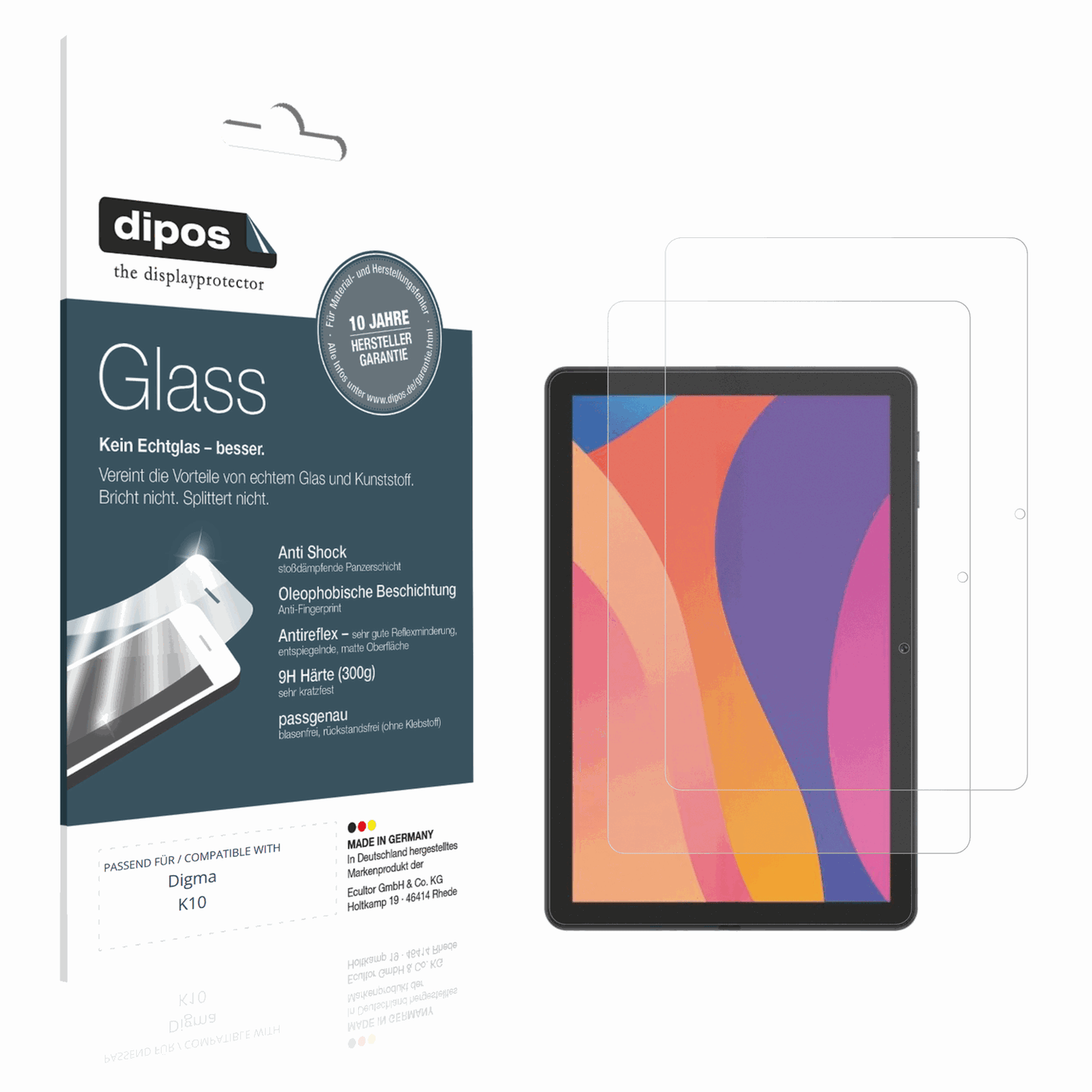 Matte Displayschutzfolie von dipos passend für Digma K10, 9H kratzfest und blasenfrei montiert