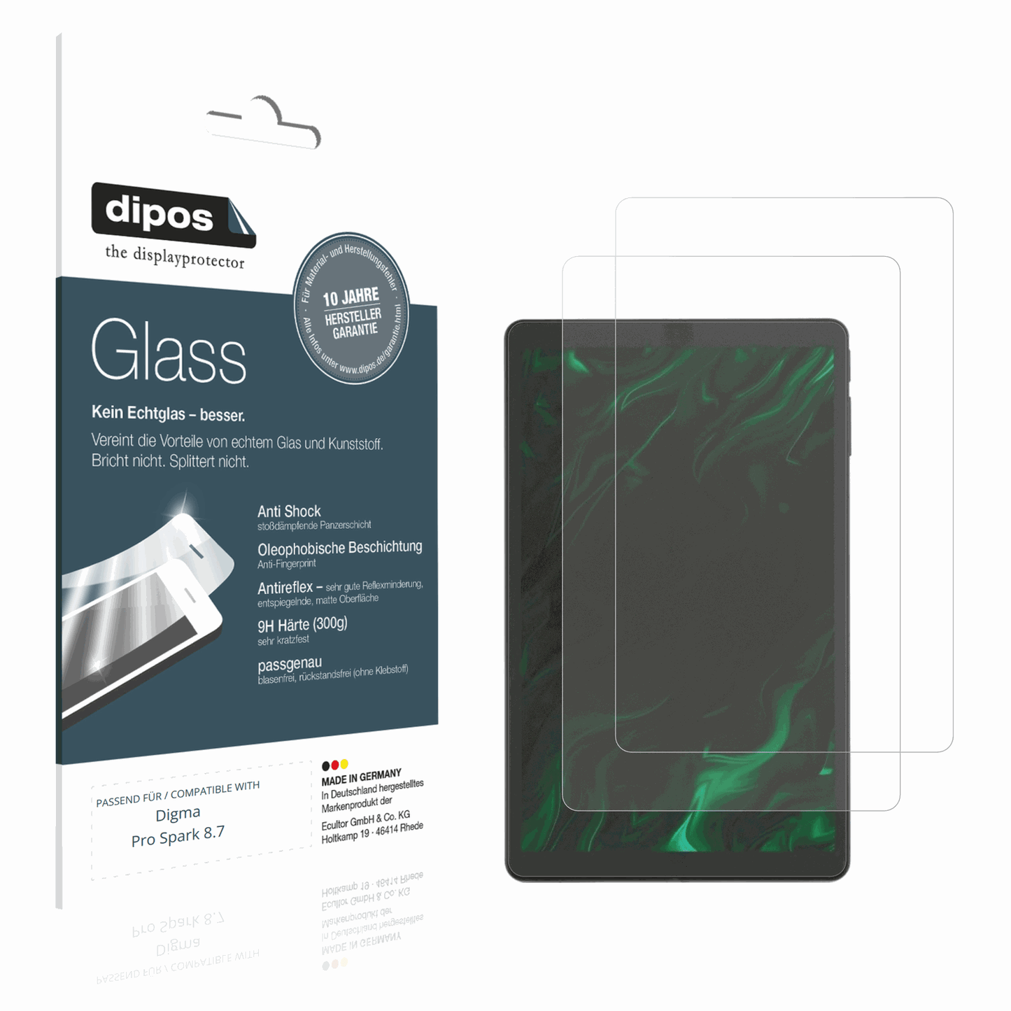 Matte Displayschutzfolie von dipos passend für Digma Pro Spark 8.7, 9H kratzfest und blasenfrei montiert