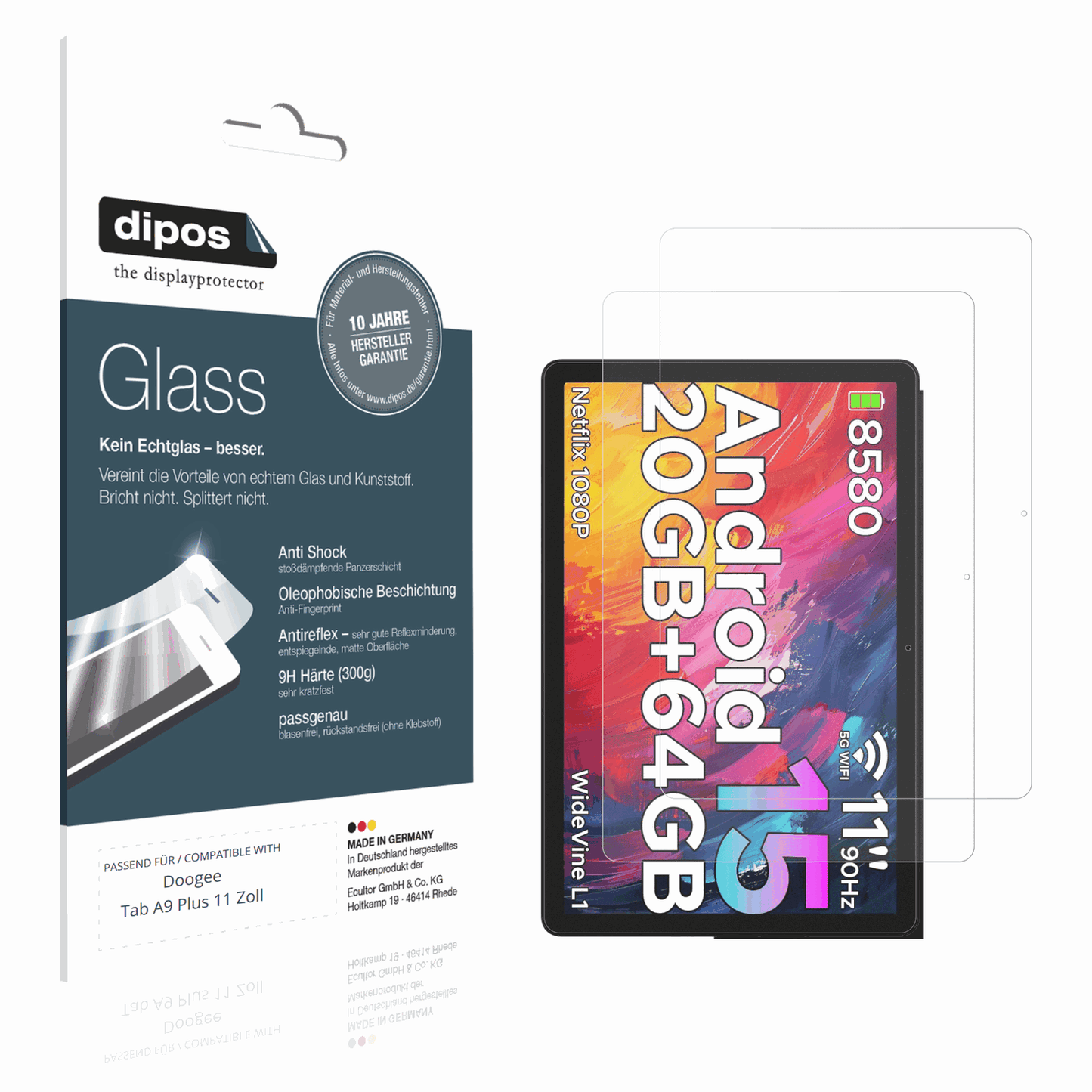 Matte Displayschutzfolie von dipos passend f�r Doogee Tab A9 Plus 11 Zoll, 9H kratzfest und blasenfrei montiert