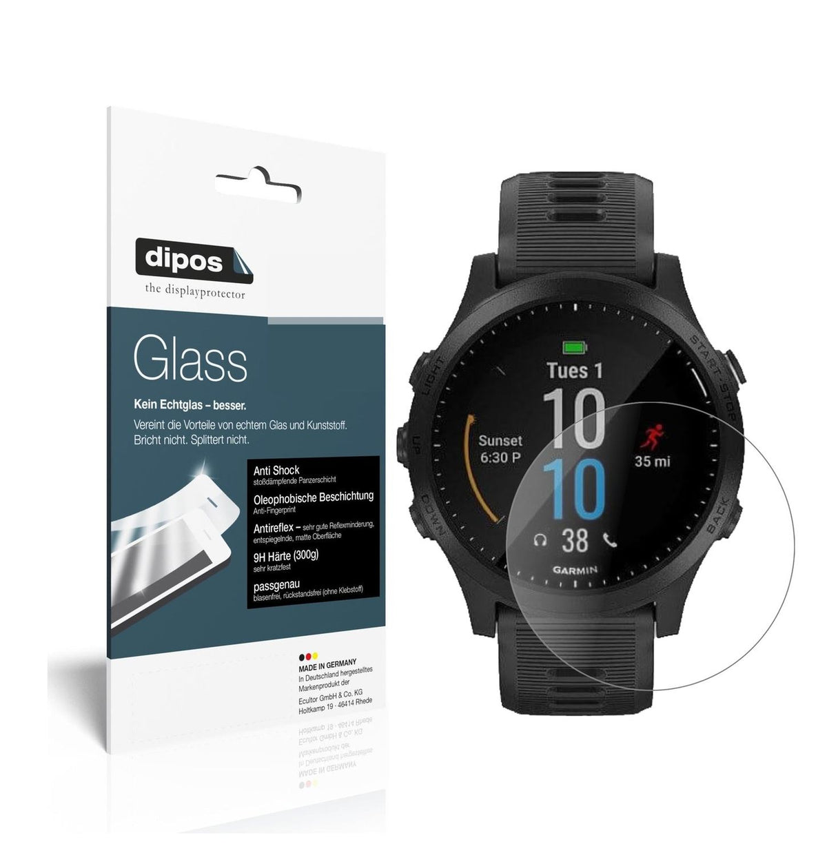 Matte Displayschutzfolie von dipos passend für Garmin Forerunner 945, 9H kratzfest und blasenfrei montiert