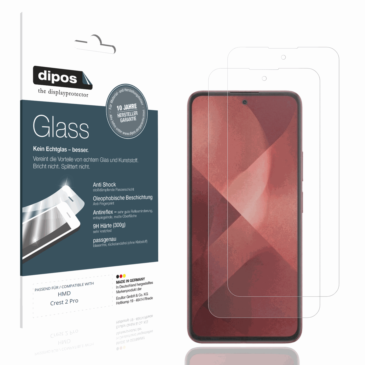 Matte Displayschutzfolie von dipos passend für HMD Crest 2 Pro, 9H kratzfest und blasenfrei montiert