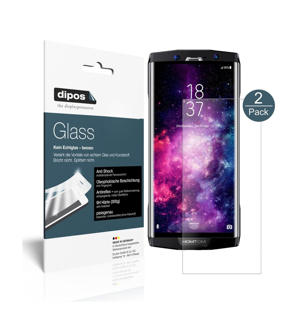 Matte Displayschutzfolie von dipos passend für Homtom HT70, 9H kratzfest und blasenfrei montiert