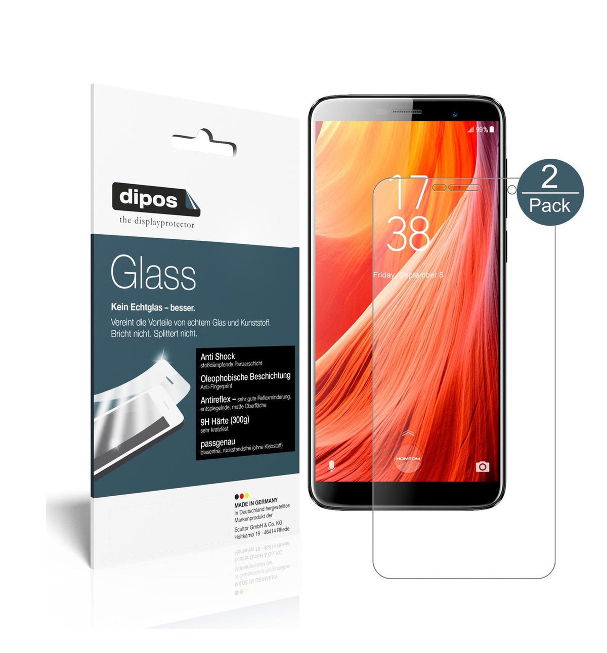 Matte Displayschutzfolie von dipos passend für HOMTOM S7, 9H kratzfest und blasenfrei montiert