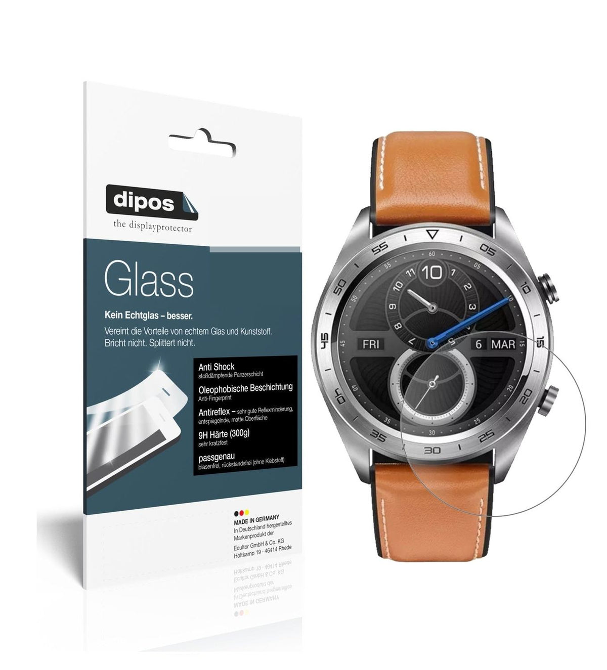 Matte Displayschutzfolie von dipos passend für Honor Watch Magic, 9H kratzfest und blasenfrei montiert