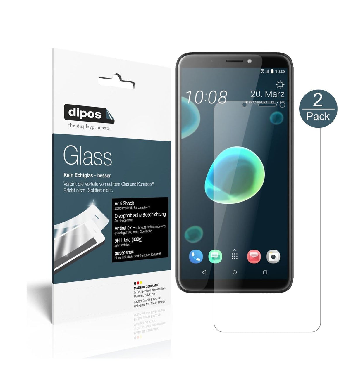 Matte Displayschutzfolie von dipos passend für HTC Desire 12 Plus, 9H kratzfest und blasenfrei montiert