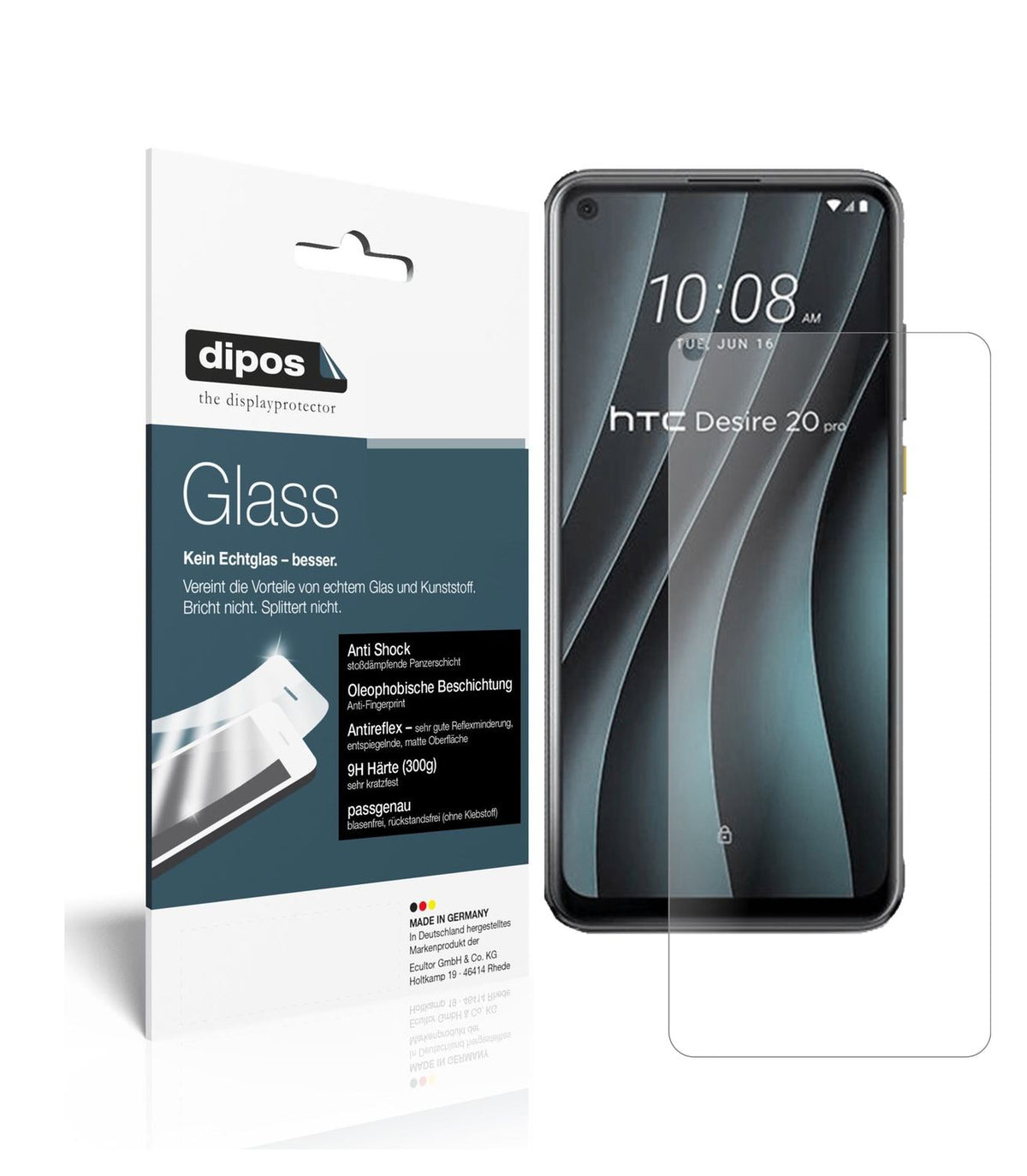 Matte Displayschutzfolie von dipos passend für HTC Desire 20 Pro, 9H kratzfest und blasenfrei montiert