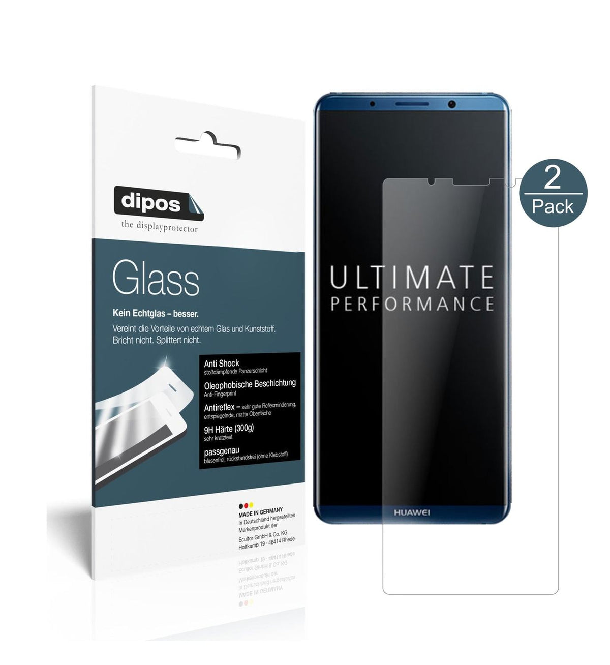 Matte Displayschutzfolie von dipos passend für Huawei Mate 10 Pro, 9H kratzfest und blasenfrei montiert