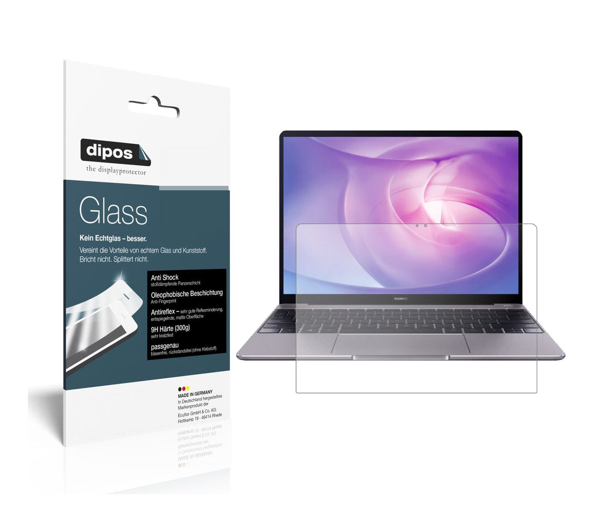 Matte Displayschutzfolie von dipos passend für Huawei Matebook 13, 9H kratzfest und blasenfrei montiert