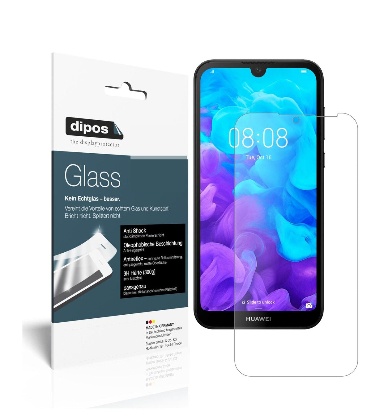 Matte Displayschutzfolie von dipos passend für Huawei Y5 (2019), 9H kratzfest und blasenfrei montiert