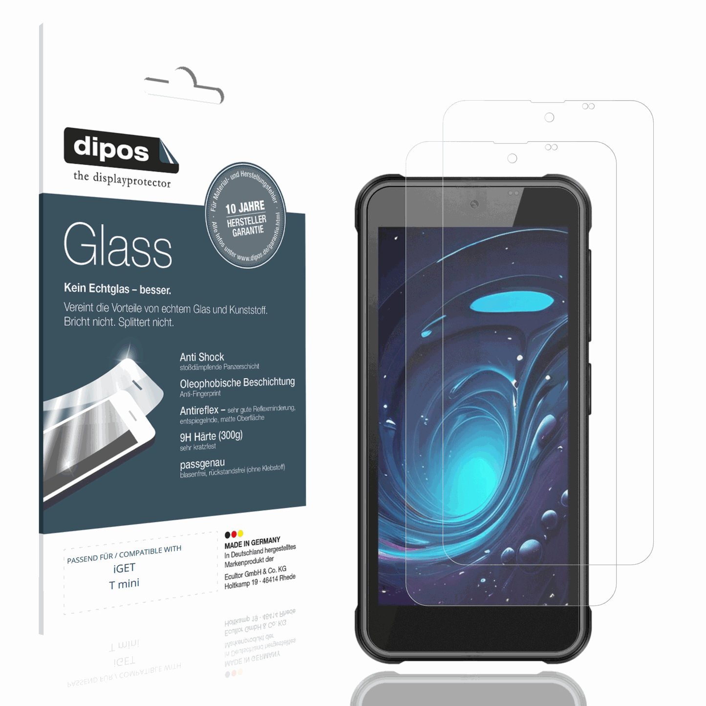 Matte Displayschutzfolie von dipos passend für iGET T mini, 9H kratzfest und blasenfrei montiert