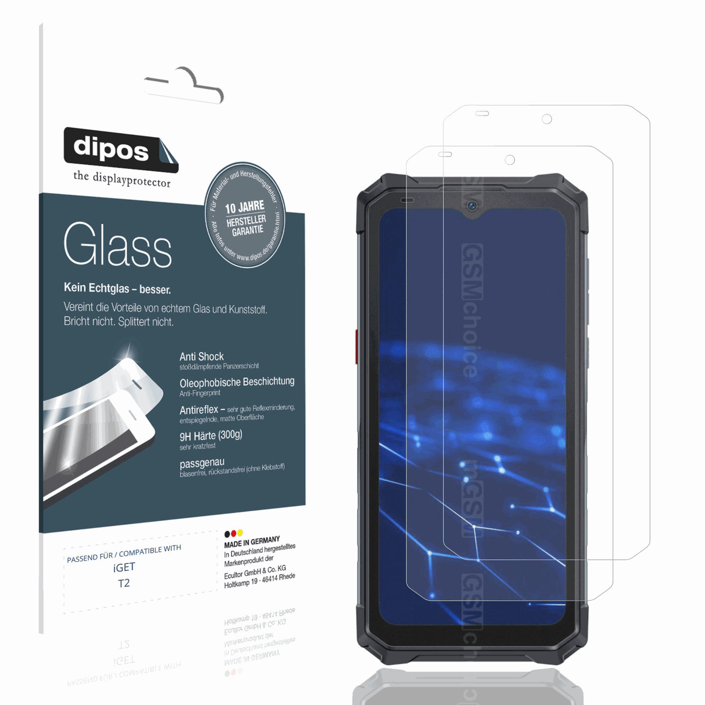 Matte Displayschutzfolie von dipos passend für iGET T2, 9H kratzfest und blasenfrei montiert