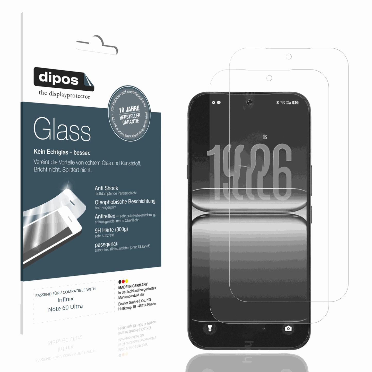 Matte Displayschutzfolie von dipos passend für Infinix Note 60 Ultra, 9H kratzfest und blasenfrei montiert