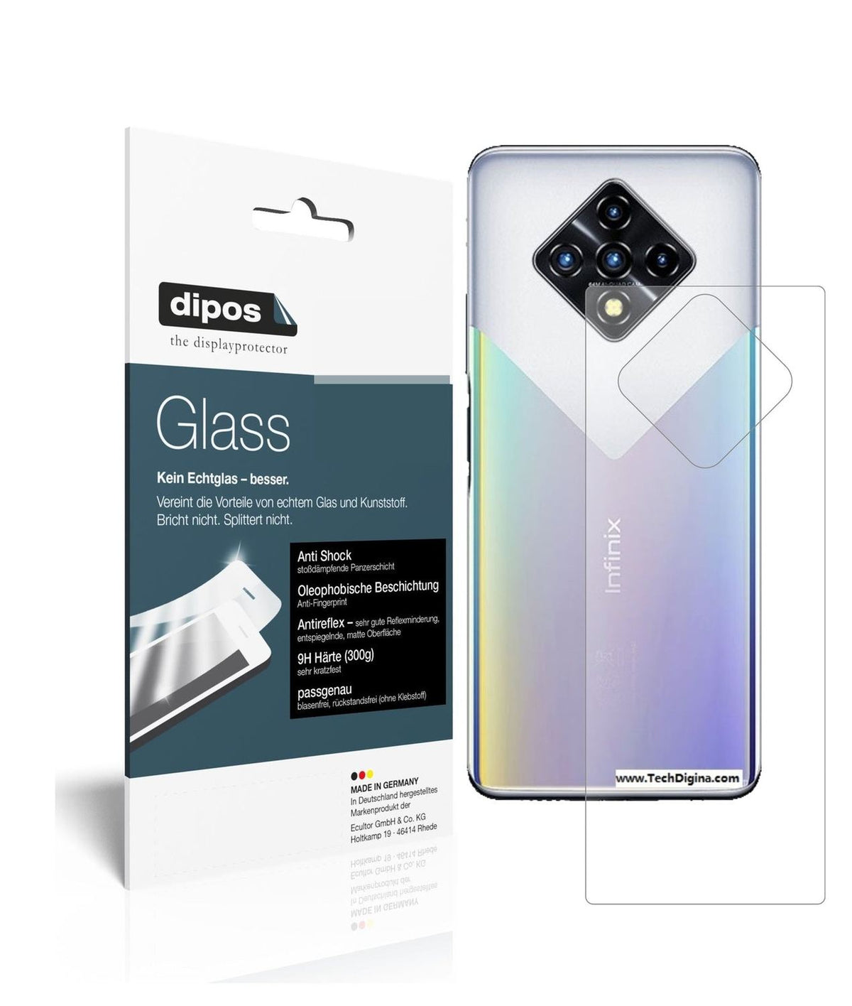 Matte Displayschutzfolie von dipos passend für Infinix Zero 8 Rückseite, 9H kratzfest und blasenfrei montiert