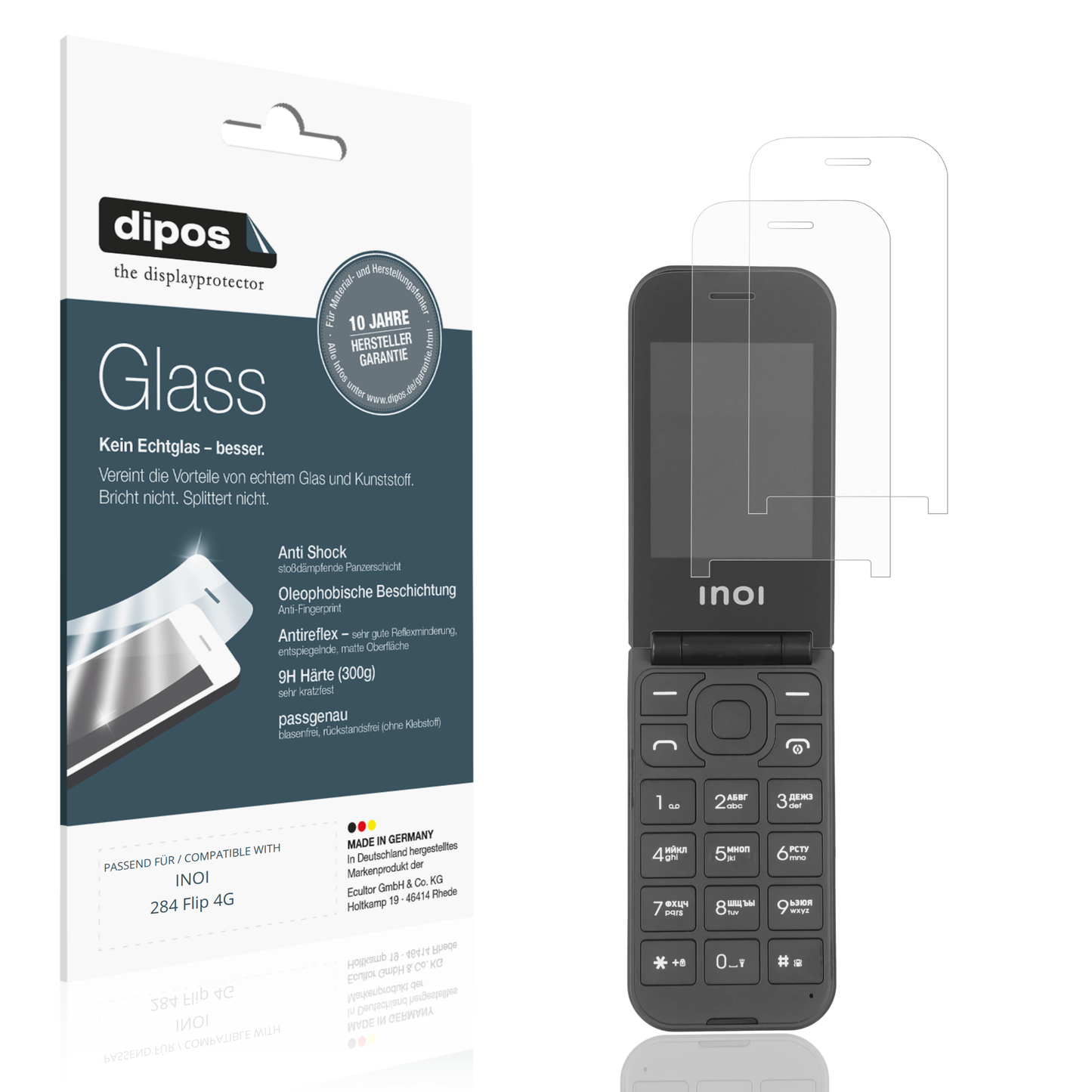Matte Displayschutzfolie von dipos passend für INOI 284 Flip 4G, 9H kratzfest und blasenfrei montiert