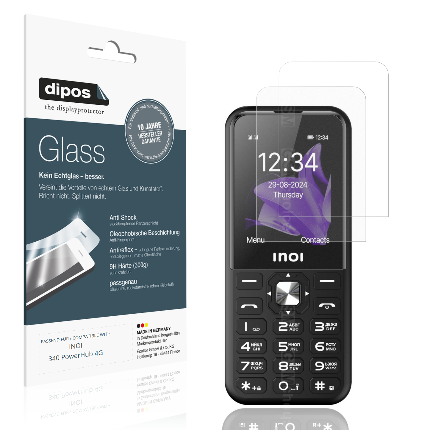 Matte Displayschutzfolie von dipos passend für INOI 340 PowerHub 4G, 9H kratzfest und blasenfrei montiert